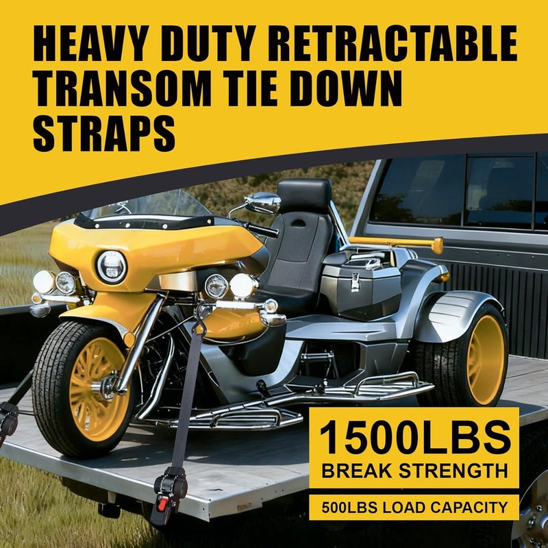 Ayaport Retractable Transom Tie Down Straps 1in X 10ft Tie Down Straps to Trailer- 1500lbs Break Strength, Medium Duty Bolt-on Ratchet Straps for Cargo, Boat, Motorcycles, ATV, 2pk - Image 3
